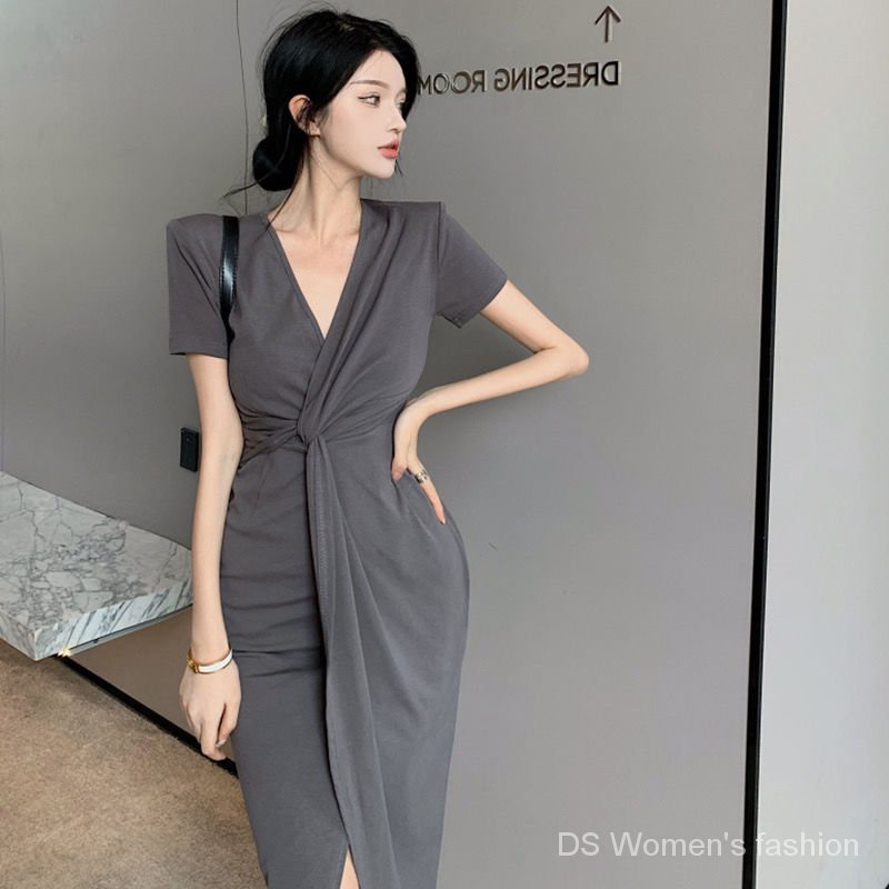 Đầm ôm eo màu sắc đơn giản quyến rũ cho nữ