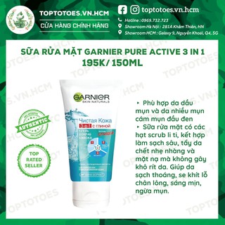 Sữa rửa mặt Garnier Pure Active 3 in 1 làm sạch sâu, tẩy da chết dịu nhẹ