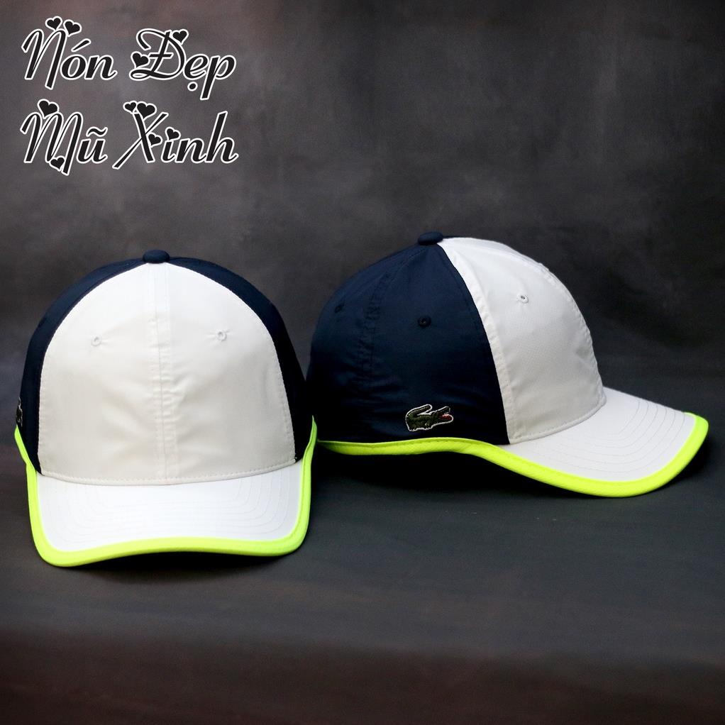 Nón lưỡi trai La coste chất dù gió siêu nhẹ cao cấp,nón kết dù,màu trắng phối xanh đen viền xanh neon