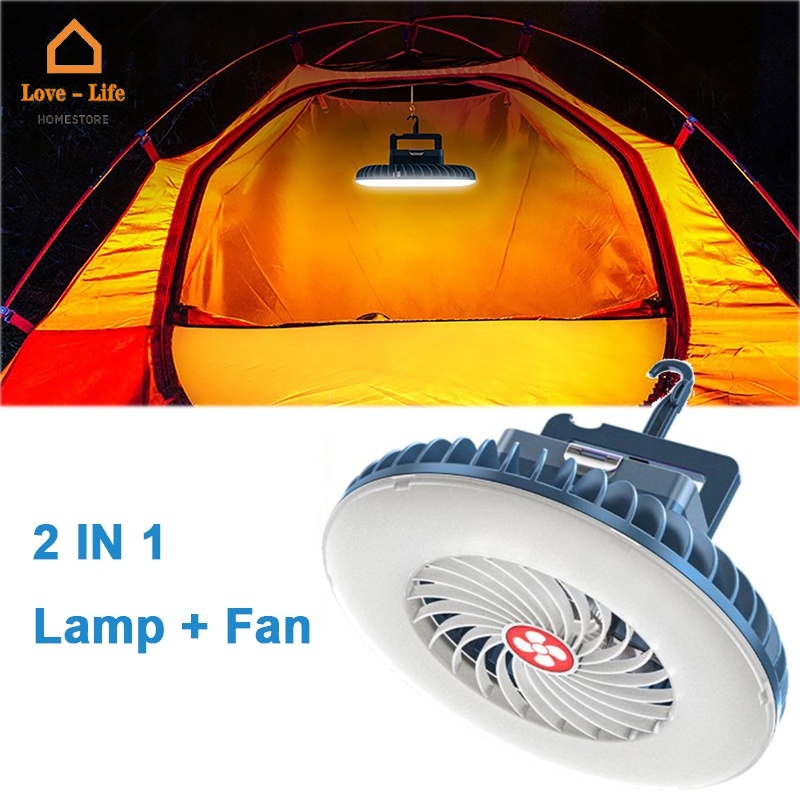 Quạt USB Có Đèn LED Độ Sáng Cao 2 Trong 1 Đa Năng Chống Thấm Nước Có Thể Sạc Lại Dành Cho Cắm Trại Ngoài Trời