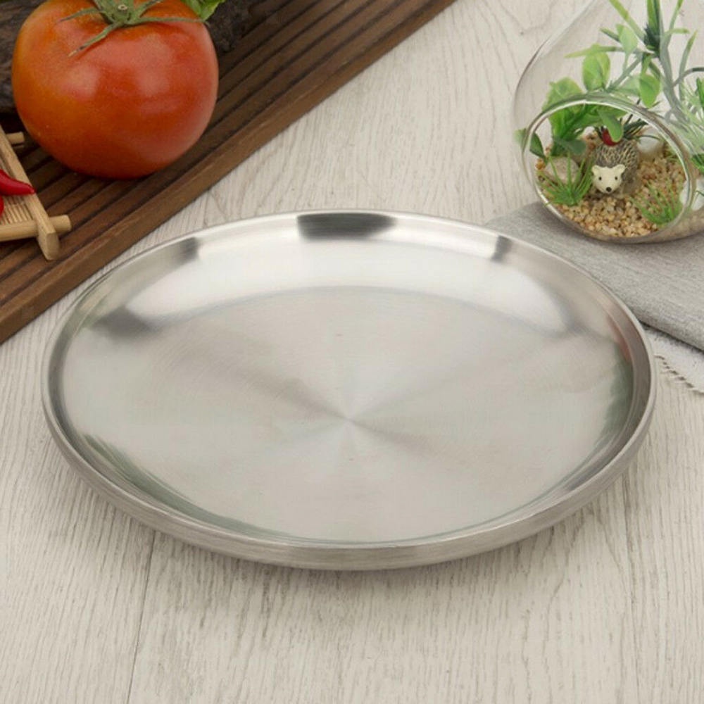 Loriver Stainless Steel Flat Dish Plate Double Insulated Thick Buffet Platter for BBQ New One Tool