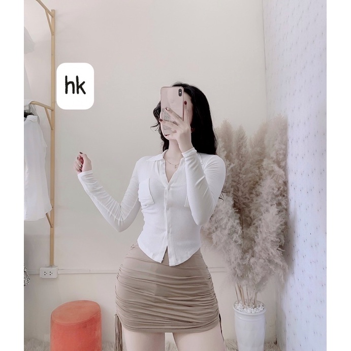 ÁO THUN TĂM CỔ ĐỨC VẠT HỚT TÔM MS12666 (có bán chân váy rút)