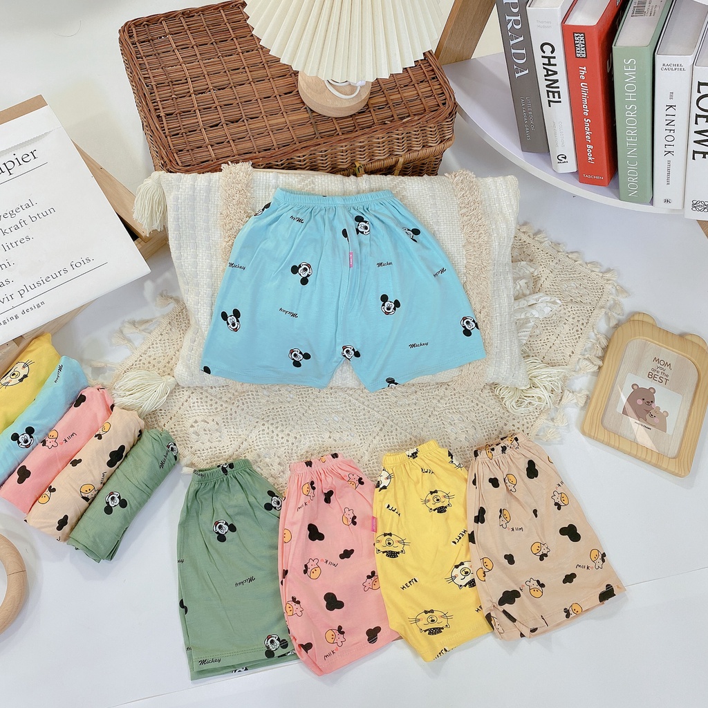 Quần Đùi Thun Lạnh Hoạ Tiết Đáng Yêu Cho Bé Trai, Bé Gái 5-15kg