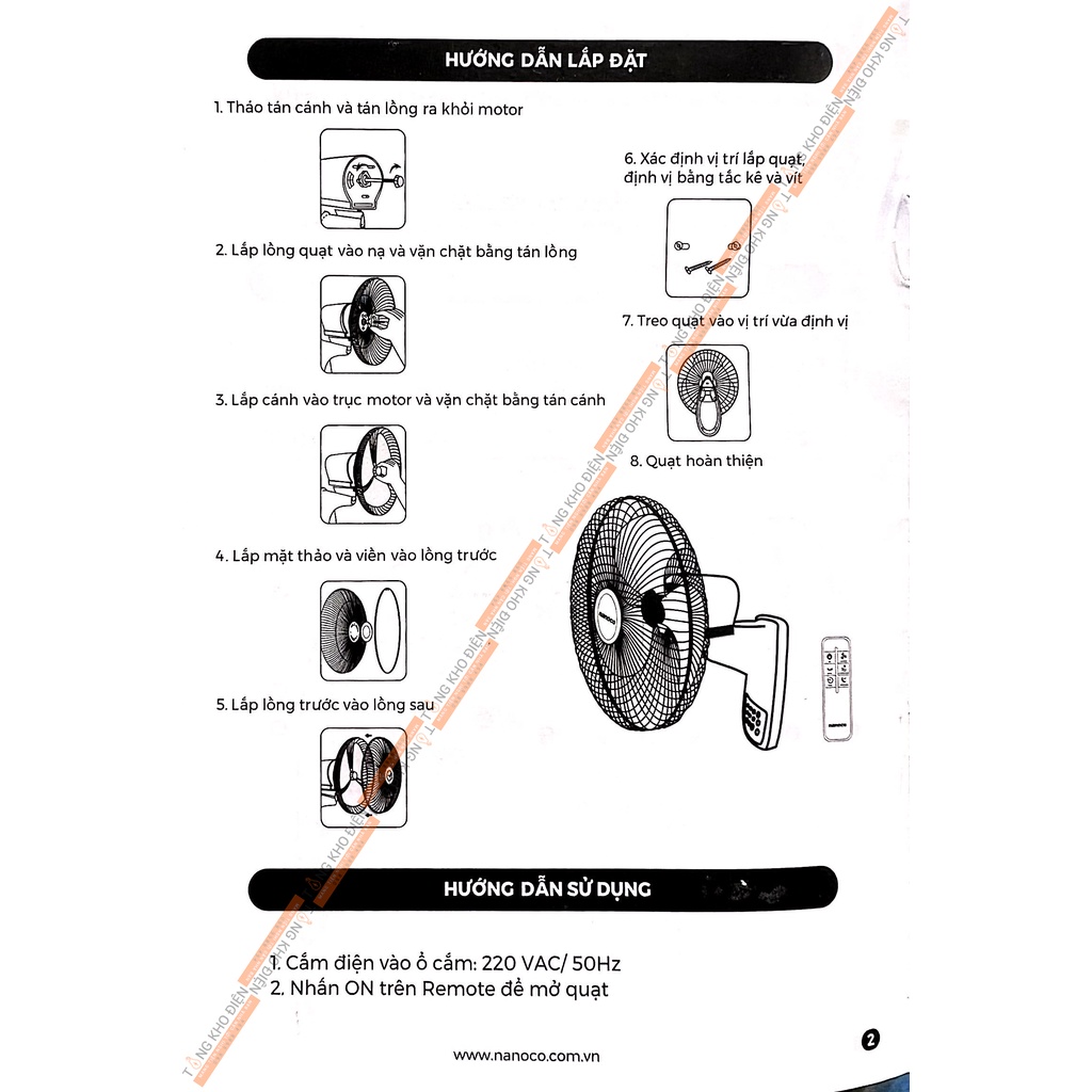 Quạt treo tường Nanoco NWF1610RC - Điều khiển từ xa [Chính Hãng]