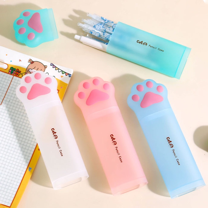 Hộp Đựng Bút Bằng Nhựa Sức Chứa Lớn Hình Dấu Chân Mèo Dễ Thương Cho Học Sinh