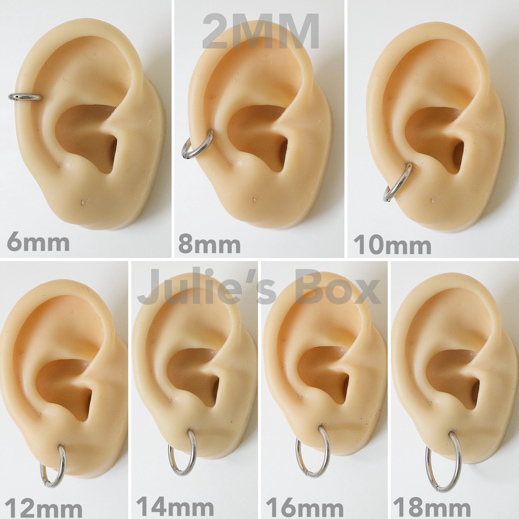[1 CHIẾC]Khuyên Tai Hoop Tròn Nhiều Size Dày 2MM Xỏ Nam Nữ Hình Unisex Titanium Không Ngứa Không Gỉ Julies Box 66