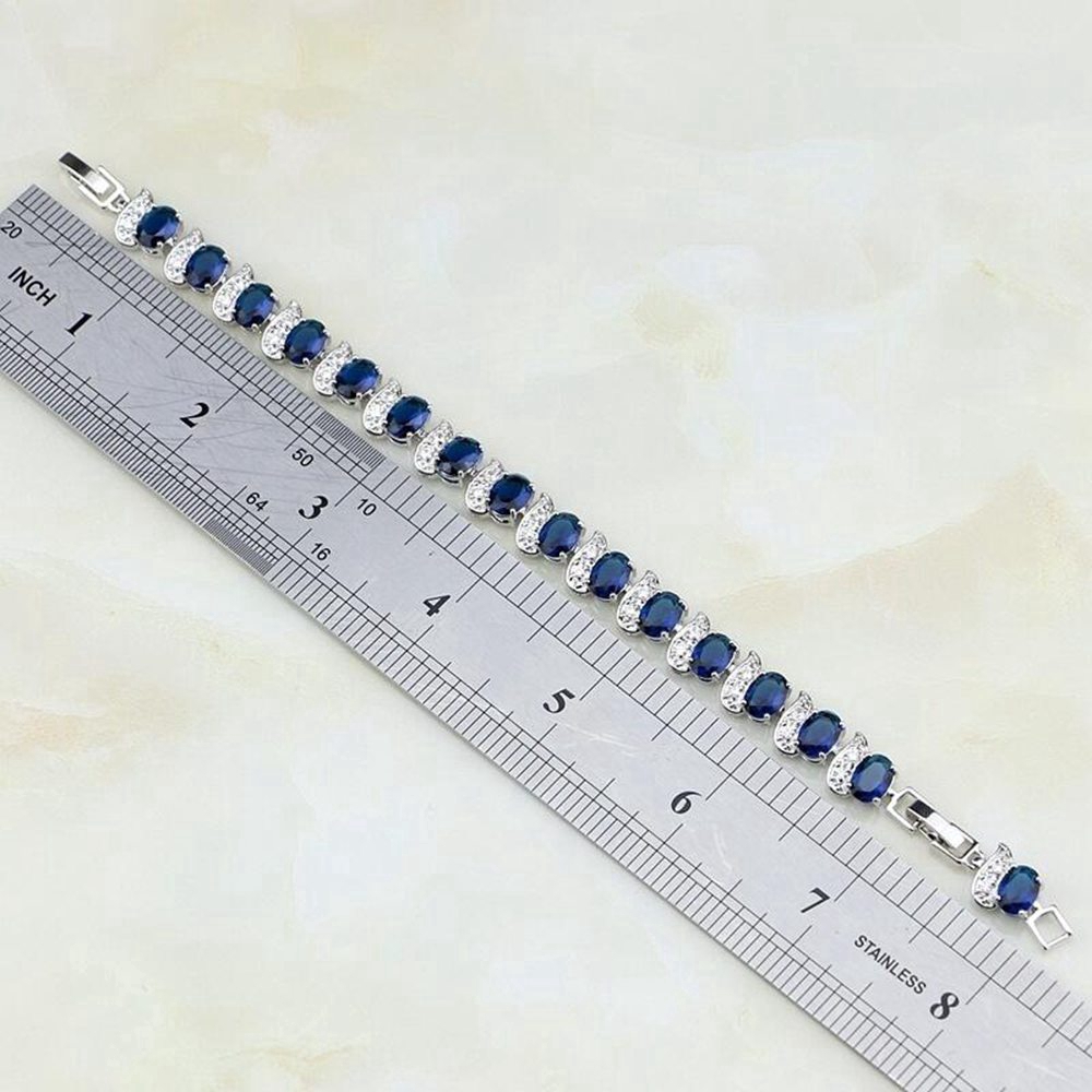 Vòng tay bạc đính đá sapphire màu xanh dương có thể điều chỉnh dành cho nữ