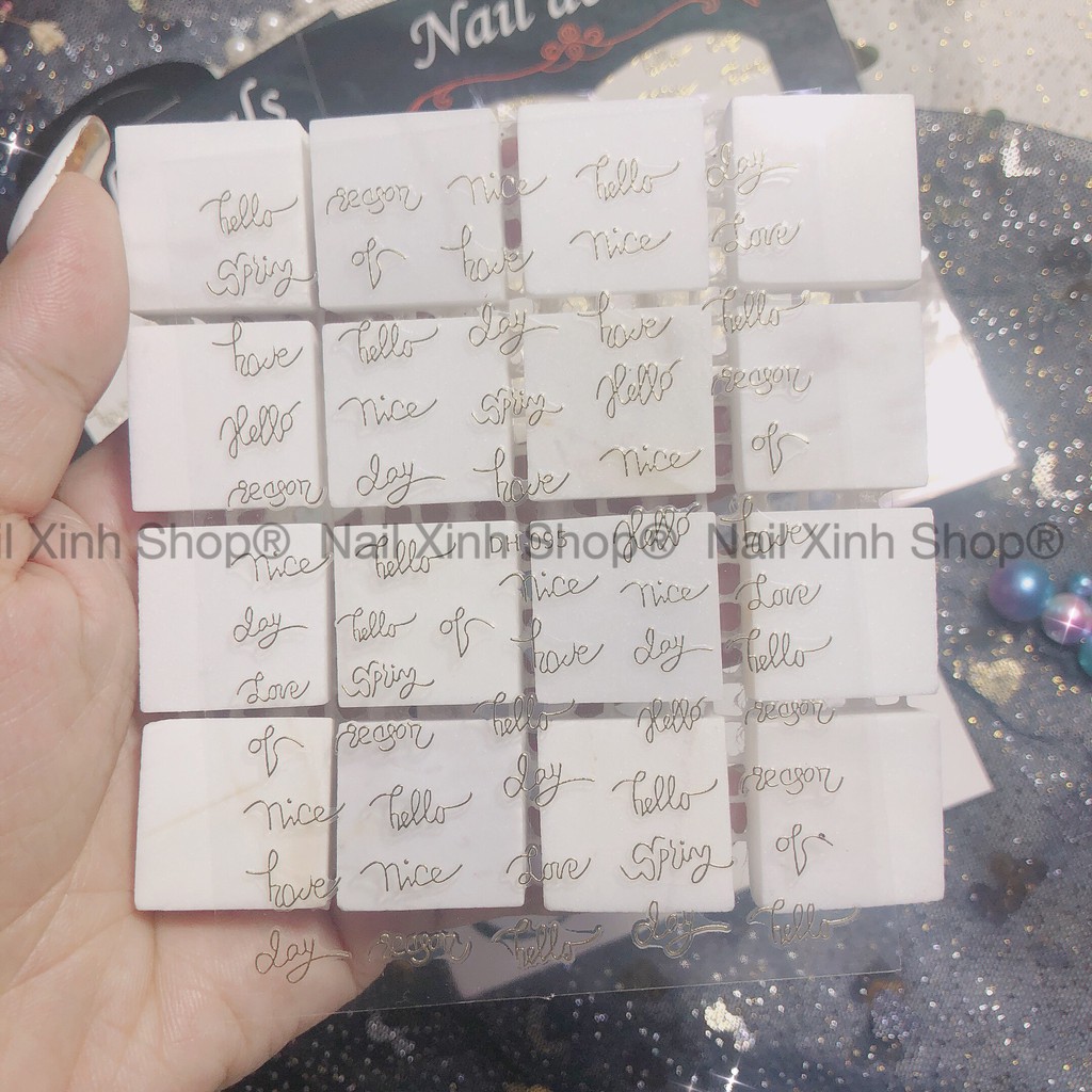 Nail sticker chữ màu gold, phụ kiện nail chuyên dụng, nail art 2020