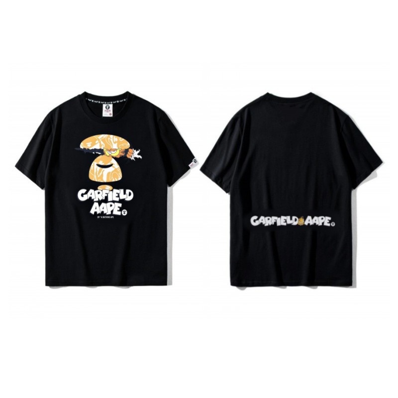 Hàng Bán Chạy AAP*E Áo Thun Cotton Tay Ngắn Cổ Thuyền In Họa Tiết Mèo Garfield Cho Nam Và Nữ