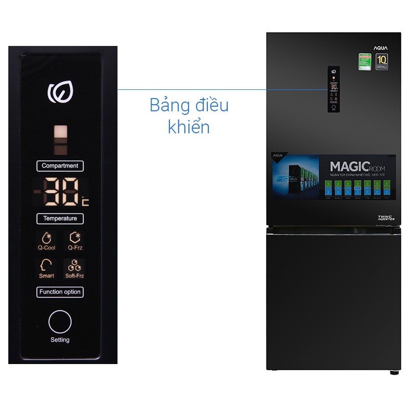 Tủ lạnh Aqua ngăn đá dưới Inverter 260 lít AQR-I298EB BS - Chính hãng BH 2 năm - Miễn phí lắp đặt