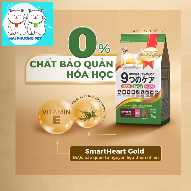 Thức ăn cho chó cỡ nhỏ Smartheart Gold 1kg (2 loại) Thích hợp cho chó poodle &amp; Phốc