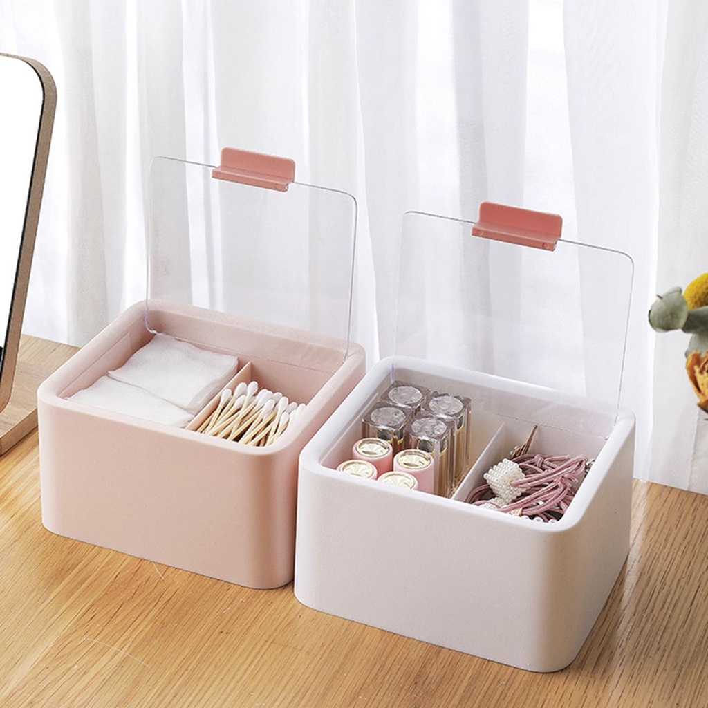 Hộp đựng bông tẩy trang chống bụi thiết kế 2 ngăn