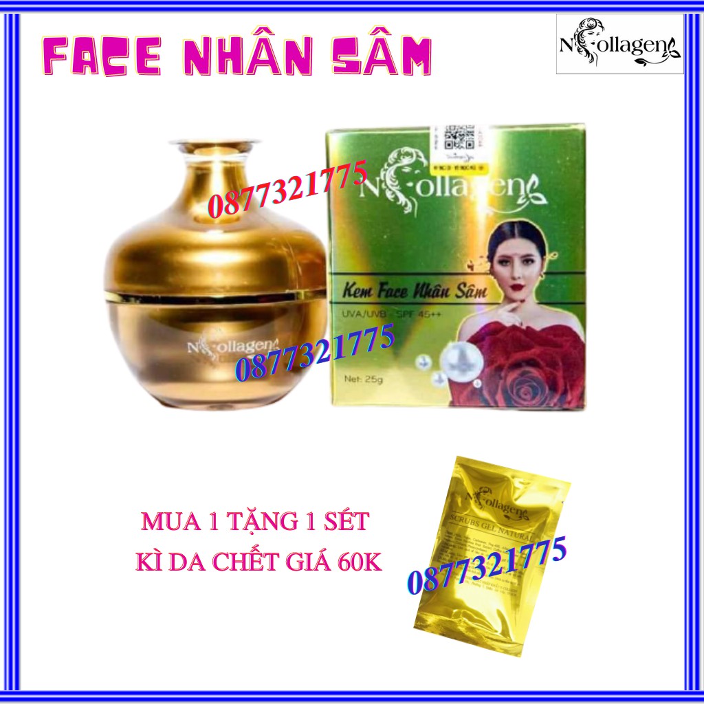 KEM NHÂN SÂM NCOLLAGEN (Giảm 90% n.ám, t.àn n.hang, m.ụn). Khối lượng 25g. Chỉ số chống nắng 45+