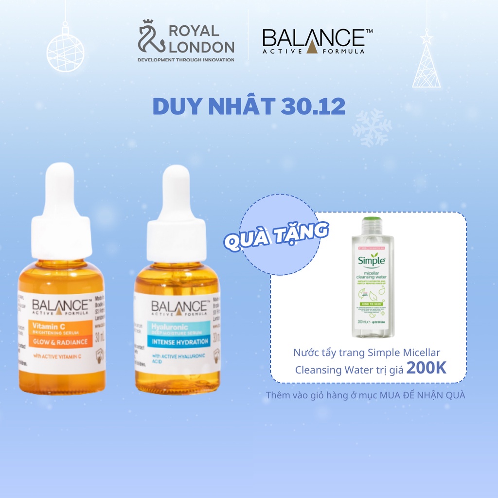 Combo trắng da căng mượt serum Vitamin C + serum Hyaluronic Balance Active Formula 30ml/ chai