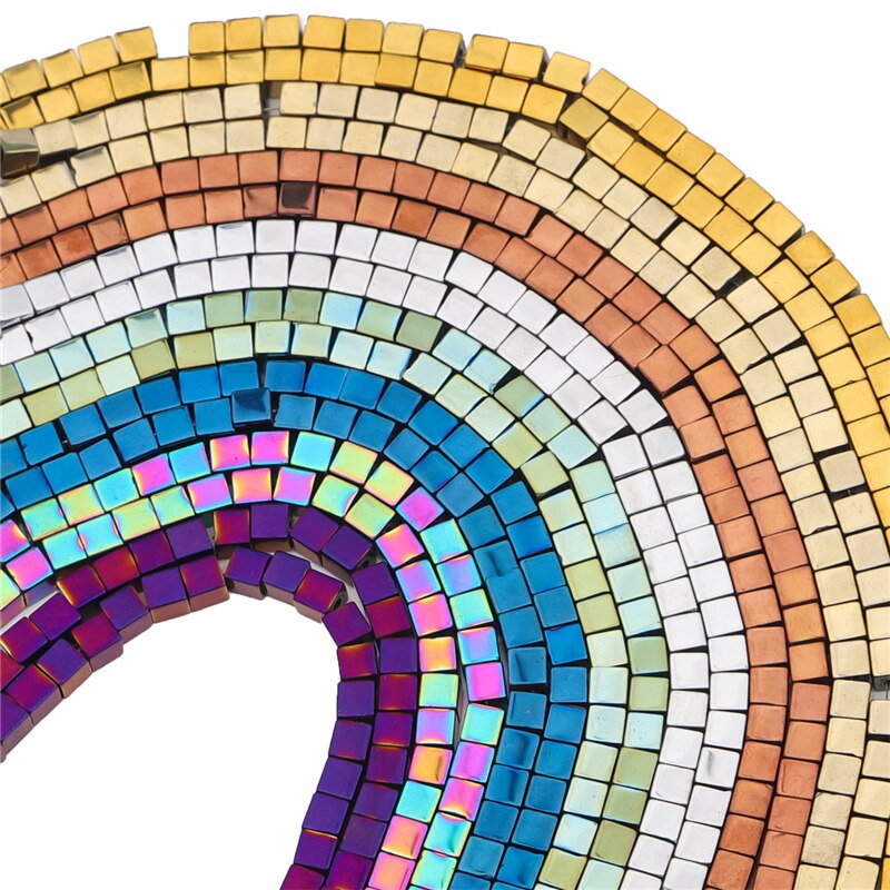 Hạt đá tự nhiên hematit khối lập phương mạ nhiều màu tráng gương dùng đồ trang sức 15&quot;