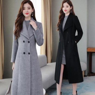 Áo Dạ Dài Cổ Bẻ Một Lá Túi Chéo Hai Lớp Siêu Ấm Cao Cấp Bốn Nút Hàng Quảng Châu