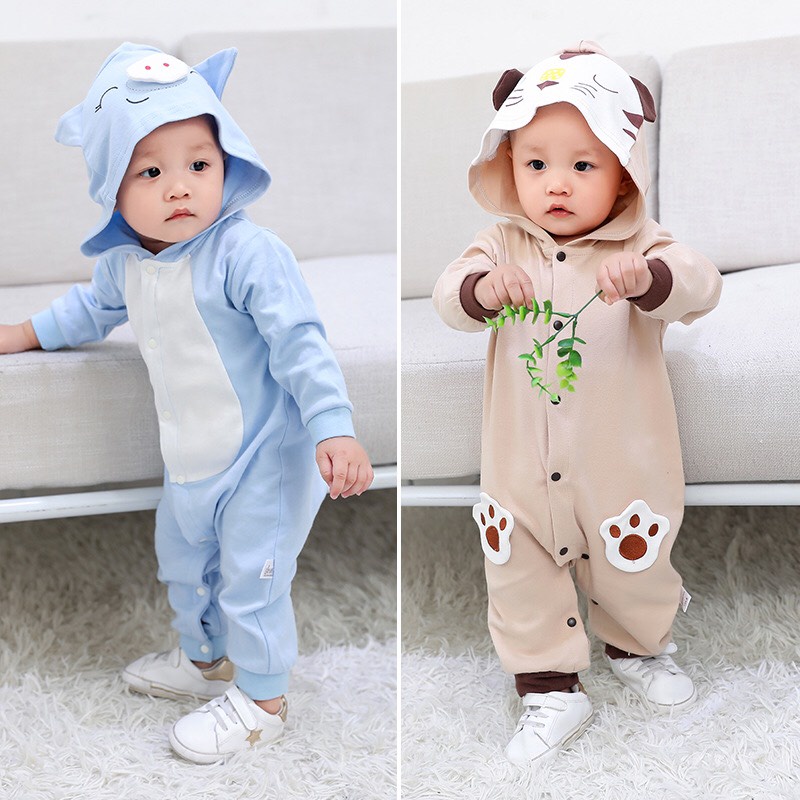 Body DÀI có mũ hình ngộ nghĩnh cho bé trai và bé gái sơ sinh 4-14kg, được chọn mẫu - BD68