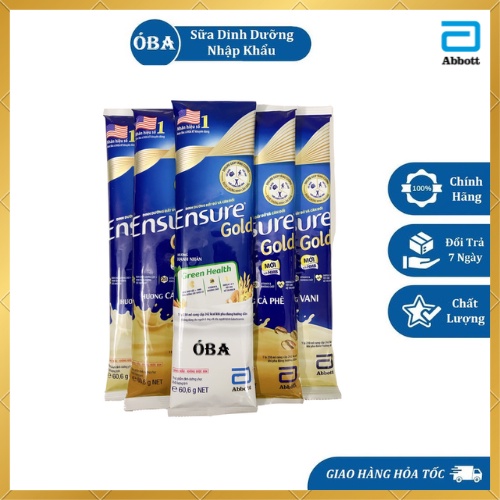 Sữa gói Ensure gold hương Vani, ít ngọt, cà phê, hạnh nhân , lúa mạch 60.6g