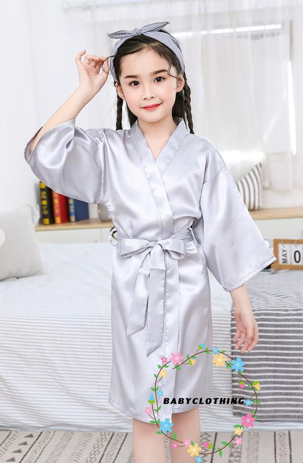 Áo Choàng Tắm Kiểu Kimono Bằng Lụa Satin Cho Bé Gái