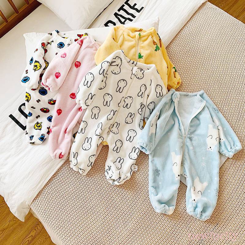 Jumpsuit tay dài hoạ tiết hoạt hình phong cách Hàn Quốc giữ ấm cho bé gái