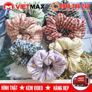💎 [GIẢM GIÁ] Dây Cột Tóc Scrunchies Vải Caro Hoa Cúc Thanh Lịch Thời Trang