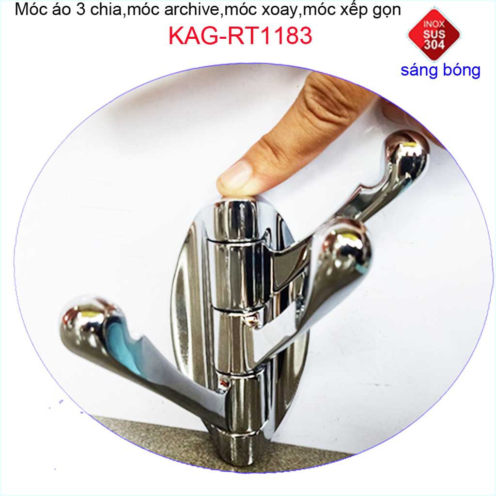 Móc treo đồ cao cấp Inox, móc áo phòng tắm Inox 304, móc 3 chia xoay KAG-RT1183