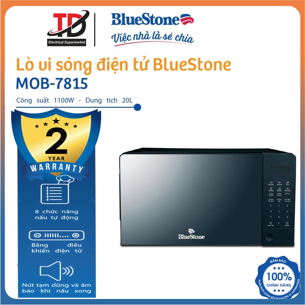 Lò Vi Sóng Điện Tử Bluestone MOB-7815, 20Lit-1100W, 8 chế độ nấu, Bảo hành chính hãng 2 năm