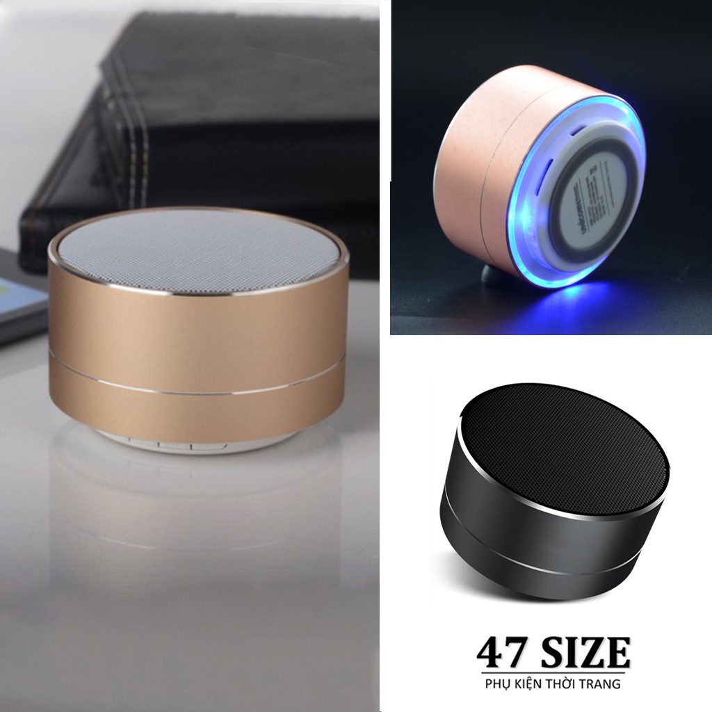 Loa bluetooth A10 mini vỏ nhôm cao cấp, âm thanh đập to sống động, đèn led đổi màu nháy theo điệu nhạc