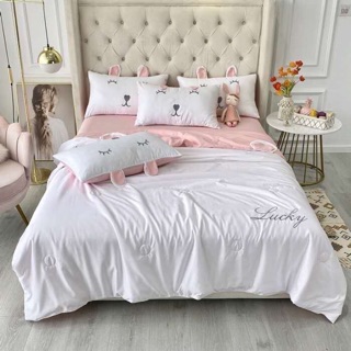 Bộ Chăn Ga Gối Cotton Lụa Tai Thỏ Chất Đẹp