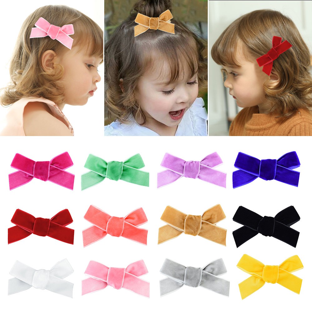 Kẹp tóc KIDSBOWS trang trí nơ vải nhung dễ thương dành cho bé gái
