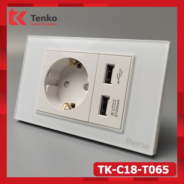[Giá Sỉ C18]Ổ Cắm Chuẩn ĐỨC kèm 2 Cổng USB sạc nhanh 5V~2100mAh TENKO Thương Hiệu Nhật TK-C18-065