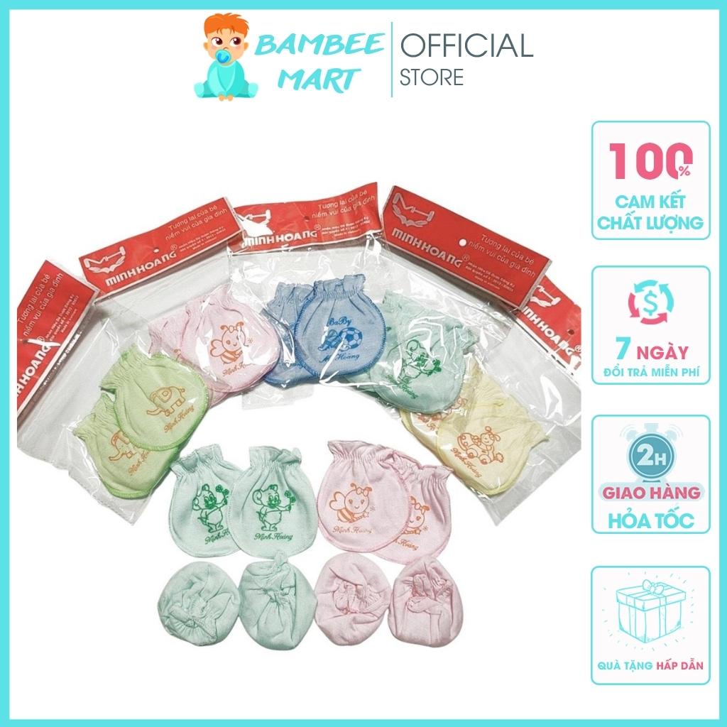 Set bao tay chân Minh Hoàng cho bé sơ sinh vải cotton  100% bo chỉ chun BTC01 Bambee Mart