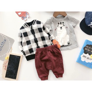 Set 3 chi tiết bộ quần áo kèm áo khoác bé trai