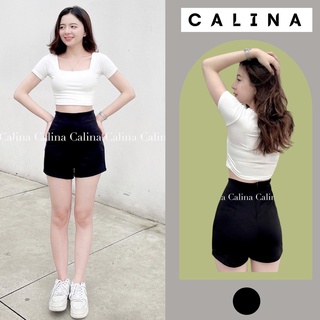 Quần short nữ lưng cao Calina khóa sau giọt lệ ôm dáng dance màu đen chất umi co dãn form từ 40kg đến 60kg mã 516