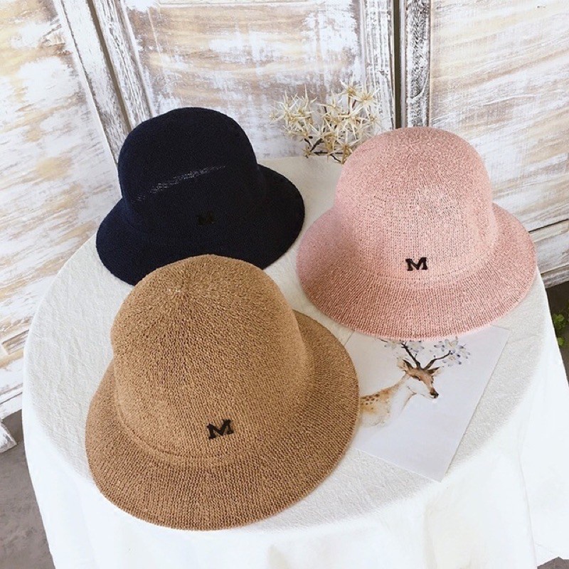 [ Frisship 50k]  Mũ cói chữ M mềm nhẹ mũ thời trang nữ đội cực xinh