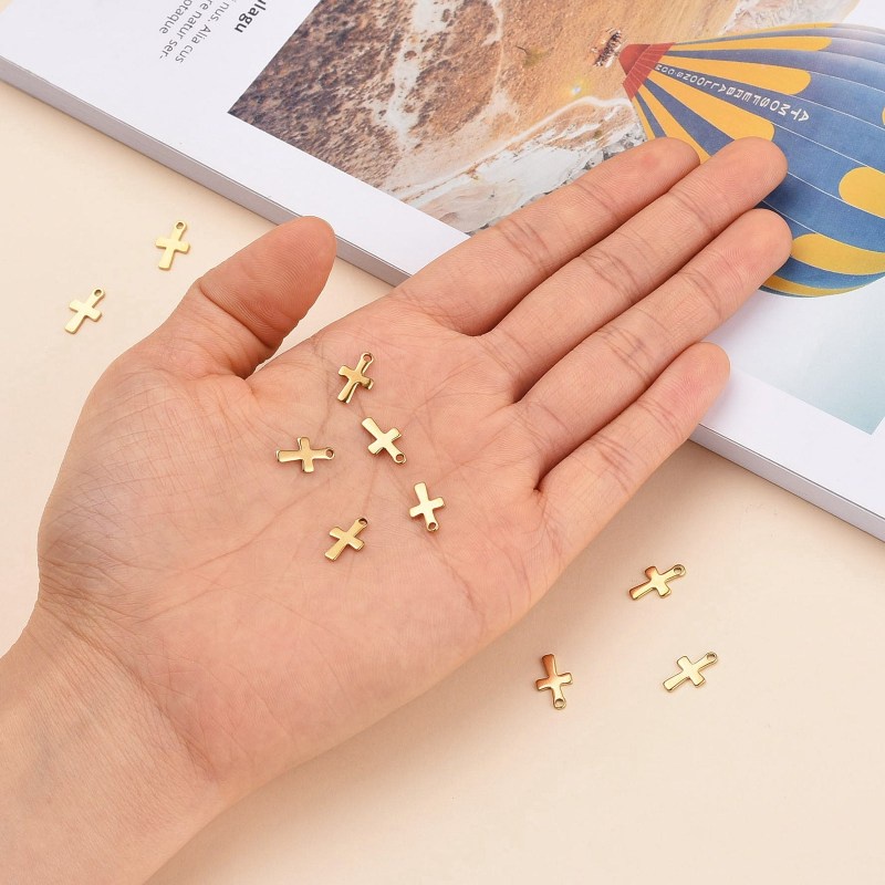 1-10 Mặt Vòng cổ Hình Thánh Giá Bằng Thép Không Gỉ 304 Mạ Vàng Chất Lượng Cao Cho Nam