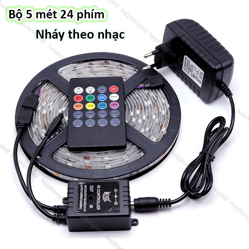 Full bộ đèn led nháy theo nhạc dây dán chip 5050 cực sáng kèm điều khiển 24 phím
