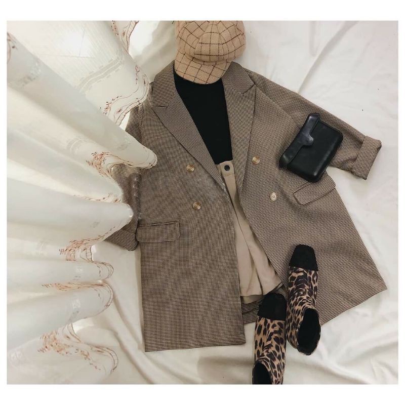 [ Mã FAMAYWA2 giảm 10K đơn 50K] Áo vest blazer kẻ nâu cực chất