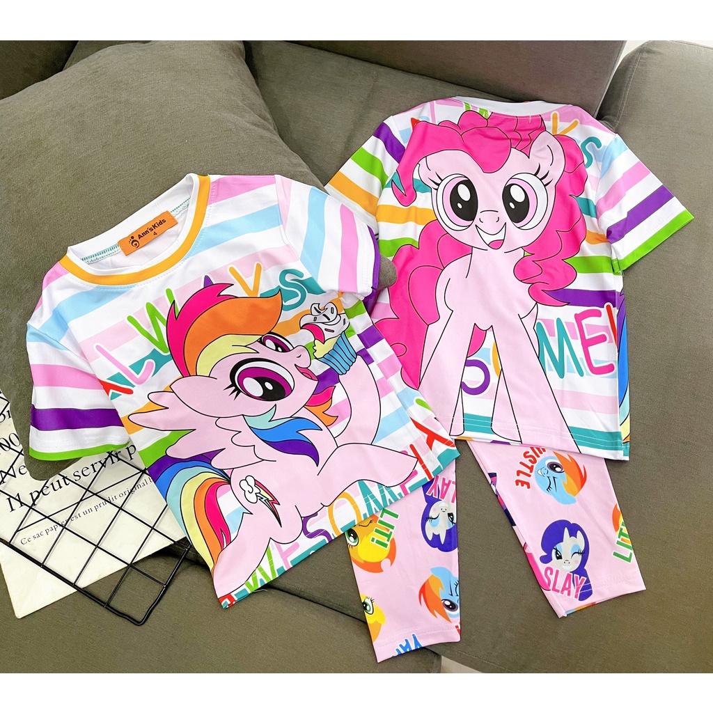 Đồ Bộ Bé Gái Thun Lạnh 3D Set Quần Dài Áo Tay Ngắn Trẻ Em In Hoạt Hình Hot Trend Size Nhí Đại 9-43 Kg Homie Kids
