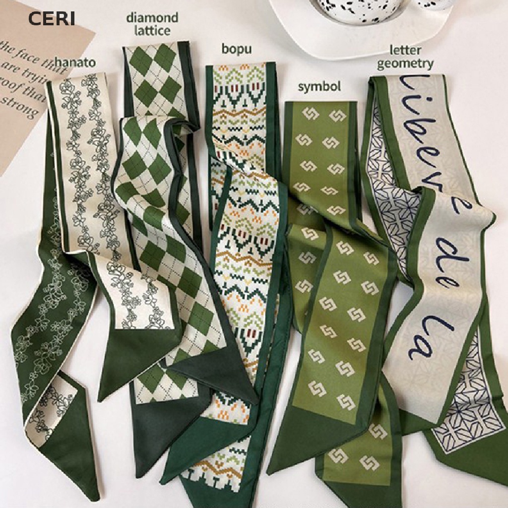 Ce Khăn Choàng Lụa Voan Dài Ôm Dáng In Họa Tiết Hình Học Chữ Cái Hình Học Màu Xanh Lá Mùa
