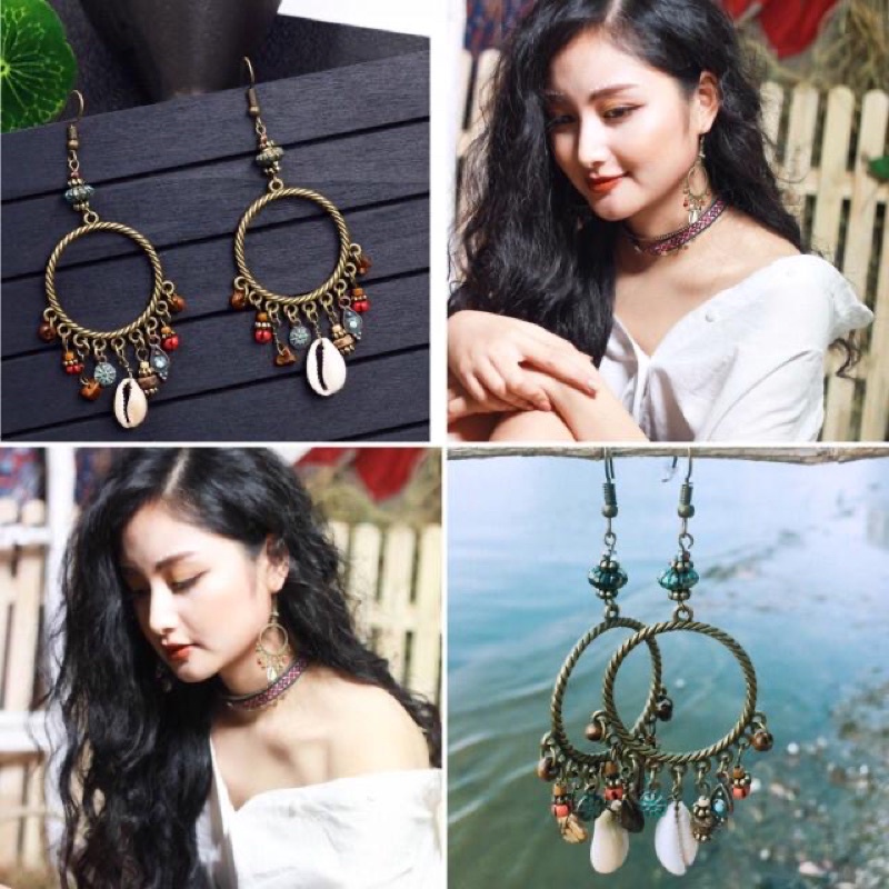 Bông tai boho du lịch, khuyên tai đi biển Vintage sắc màu rực rỡ siêu xinh Hot summer 2022