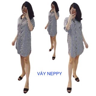 [Mã giảm 30k, 20k,12k, 5k đơn 0đ] Váy Suông Sơ Mi Sọc Dọc Không Xẻ Tà Đầm Nữ Neppy  N0A30