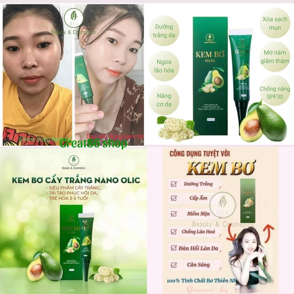 Kem bơ cấy trắng Nano Olic Great86shop kem bơ Olic chính hãng trắng da giảm thâm mụn nâng cơ da hộp 20ml
