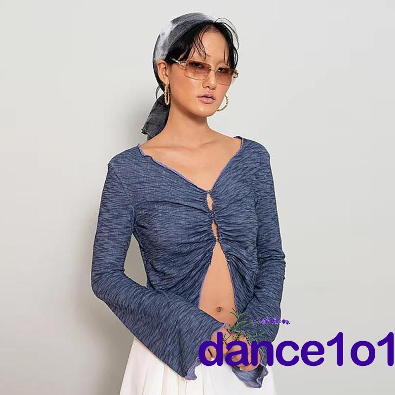 Áo nữ tay dài cổ chữ V thiết kế quyến rũ thời trang