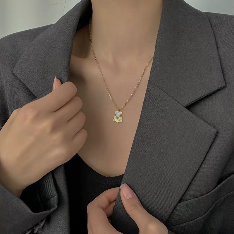 Dây Chuyền Thép Titan Mạ Vàng Hồng 18k Mặt Hình Gấu Dễ Thương Thời Trang Hàn Quốc Nhật Bản 2021 Làm Quà Tặng Dễ Phối Đồ Chống Dị Ứng