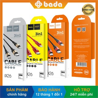 Cáp sạc đa năng 3 đầu HOCO X26 Xpress dây bện dù siêu bền Lightning Micro Type-C - hàng chính hãng