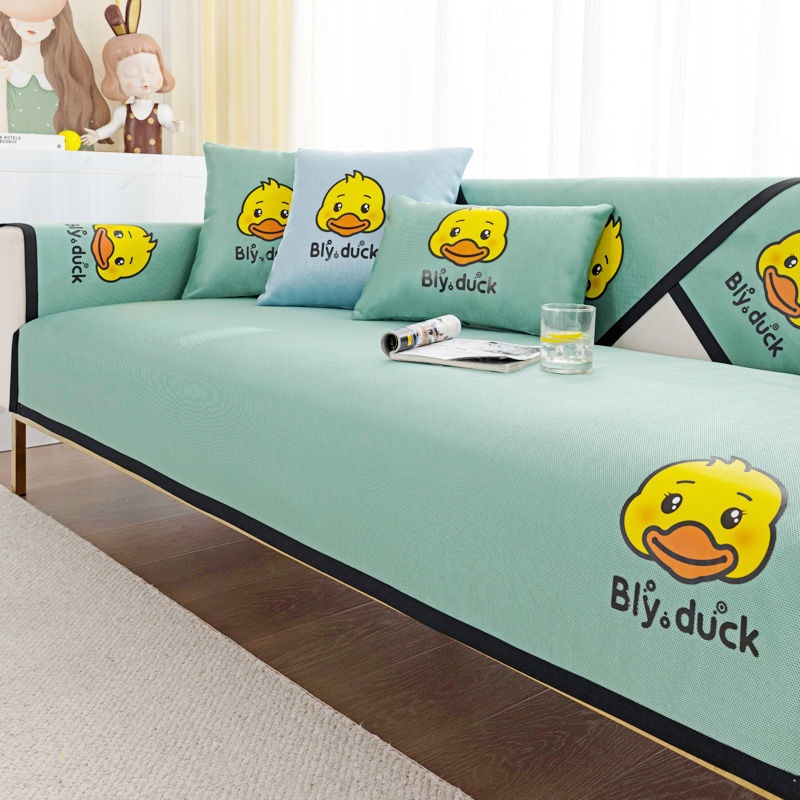 Vỏ Bọc Đệm Ghế Sofa Mùa Hè Bằng Lụa Lạnh Thoáng Khí Không Trượt Họa Tiết Hoạt Hình Đơn Giản Hiện Đại