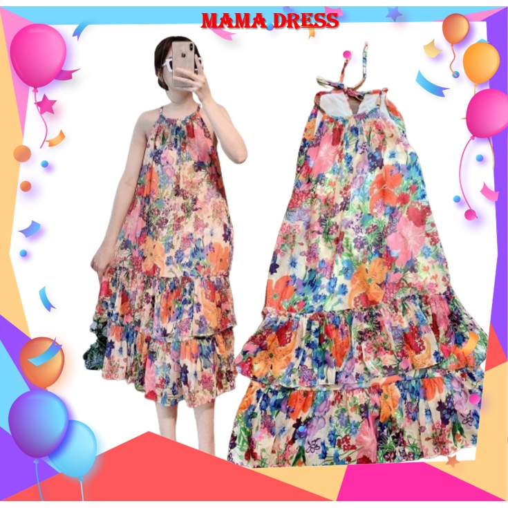 Đầm bầu HOA tiểu thư công chúa mùa hè MAMA DRESS Váy bầu suông maxi hai dây đi biển đi du lịch hoặc mặc nhà giá rẻ V60