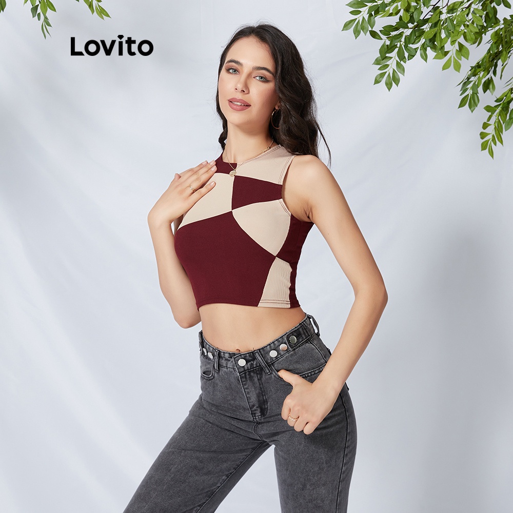  Lovito Áo crop top không tay màu sắc đơn giản L09125 | BigBuy360 - bigbuy360.vn