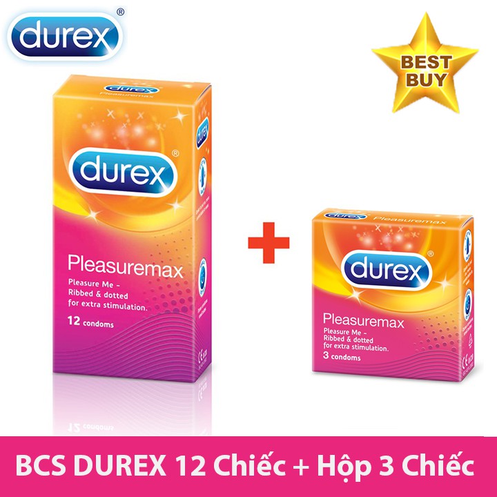 [FREESHIP] Bao cao su Durex Gân gai Pleasuremax 12 cái + Tặng 1 Hộp bao durex 3 chiếc, hàng thật 100% - BCS an toàn